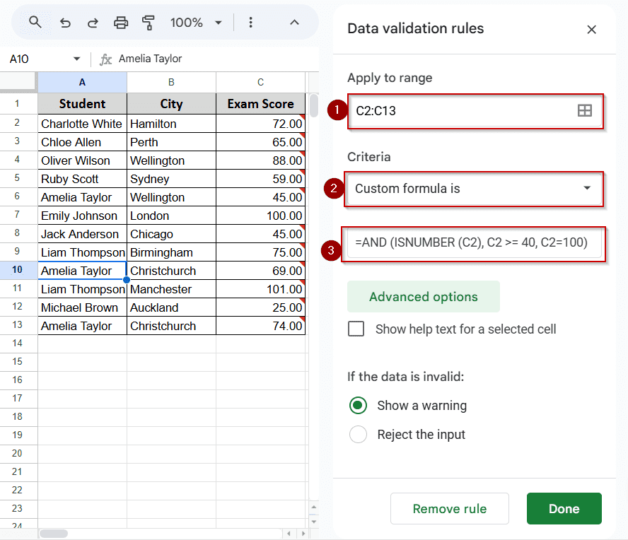 Number Range Validation