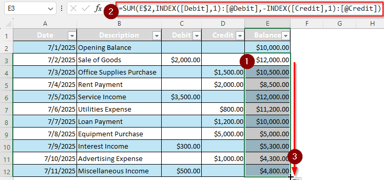 Calculating the Balance in a Table