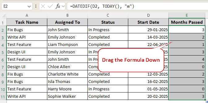 Applying the DATEDIF Function