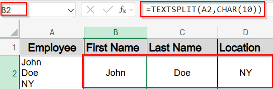 Using TEXTSPLIT Function to Convert Text to Columns with Line Break (Excel 365 / 2021)