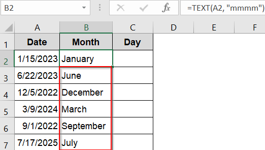 Extract Month and Day as Text Using the TEXT Function