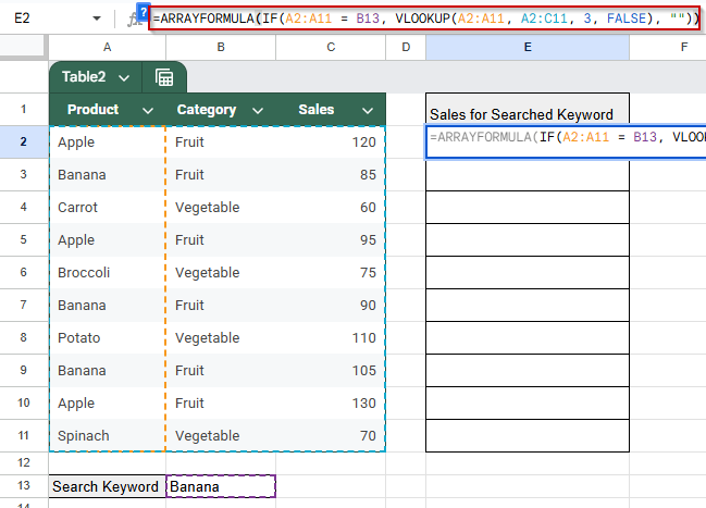 Retrieve Data Related to Specific Value Using VLOOKUP Across a Range