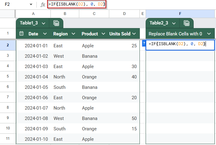 Utilize IF with ISBLANK to Check and Replace Empty Cells with 0
