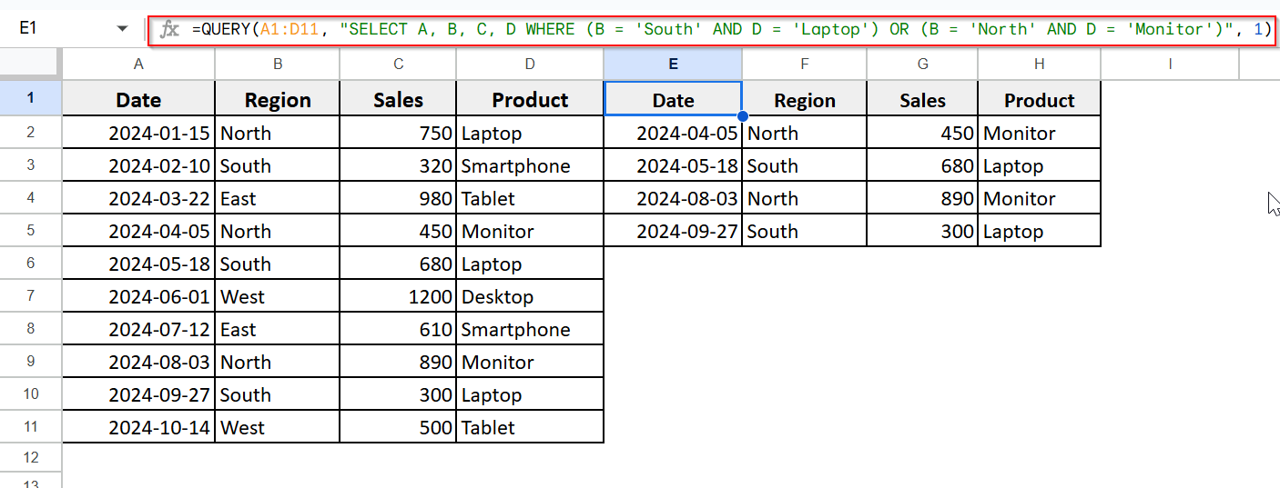 Combining AND and OR Operators with QUERY