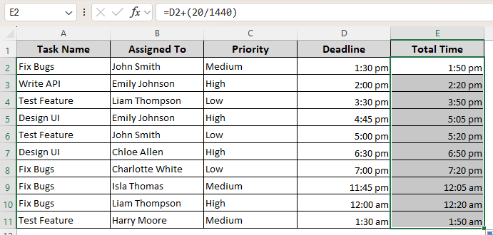 Adding Fixed Minutes for All Time Values