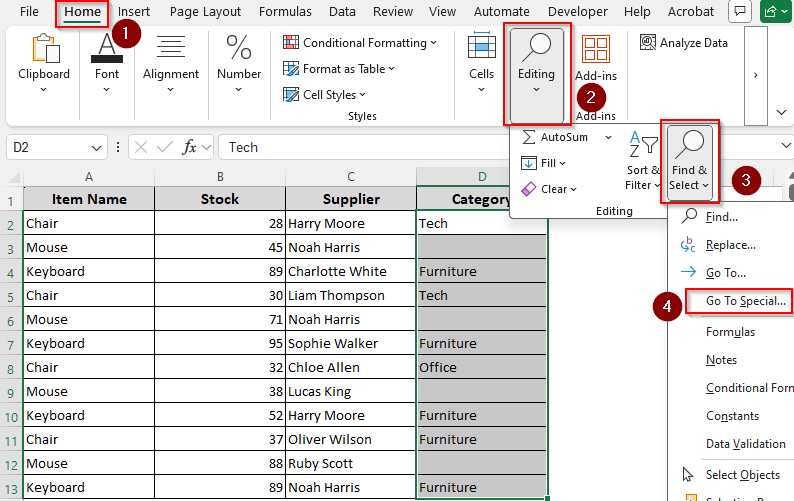 Using the Go To Special Feature to Delete Empty Cells and Shift Data Up