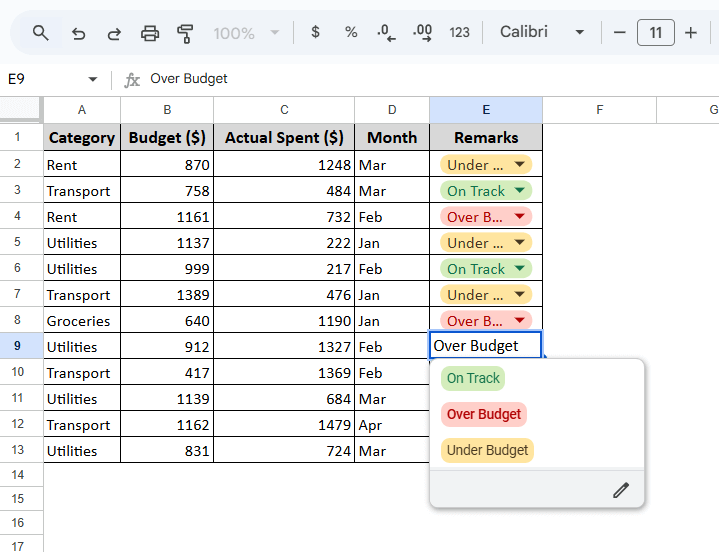 Editing the Drop-down List in Data Validation