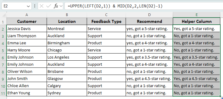 Converting to Uppercase Letters with UPPER, LEFT, and MID Functions
