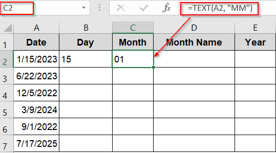 Format Date Parts as Text Using the TEXT Function