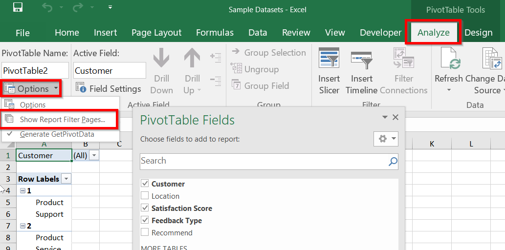 Split the Excel Sheet into Multiple Worksheets using PivotTable