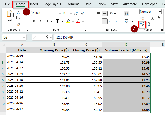 Using the Increase Decimal Feature to Adjust Decimals