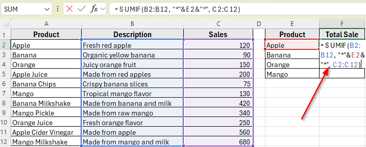 Using SUMIF Function to Match Text in Another Cell