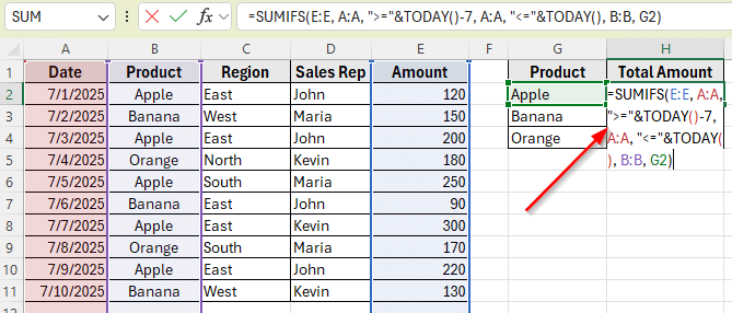 Apply SUMIFS with TODAY Function for a Dynamic Date Range