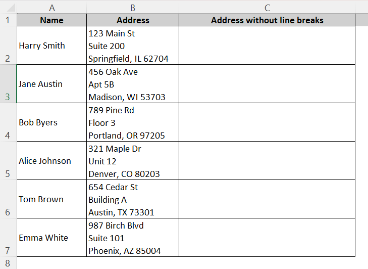 Apply SUBSTITUTE Function in Excel to Remove Line Breaks