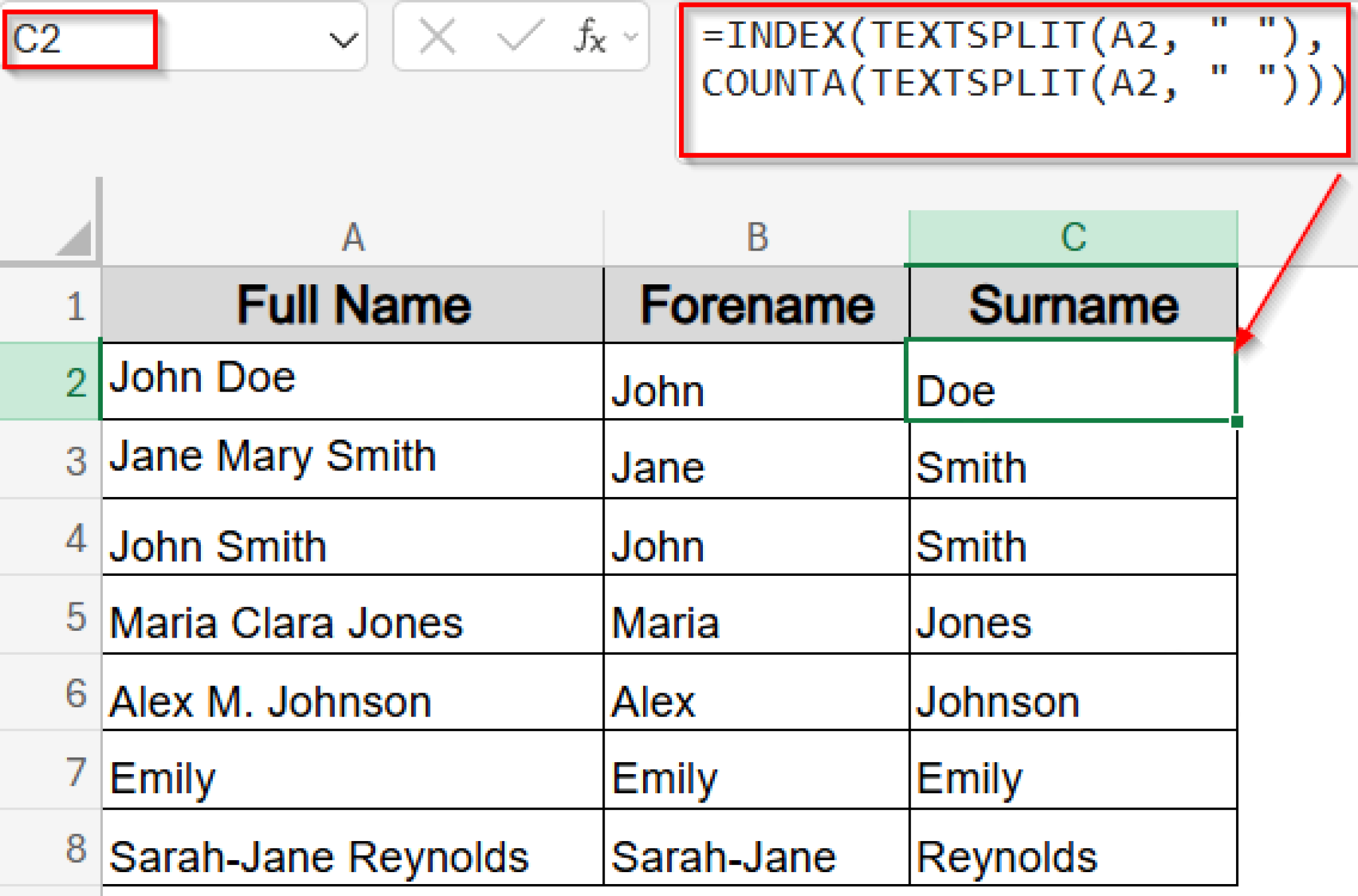 Separate First and Last Names with Space in Excel Formula - Excel Insider
