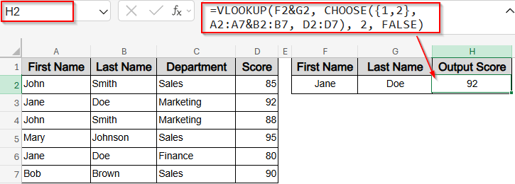 VLOOKUP with Two Lookup Values Using CHOOSE Function