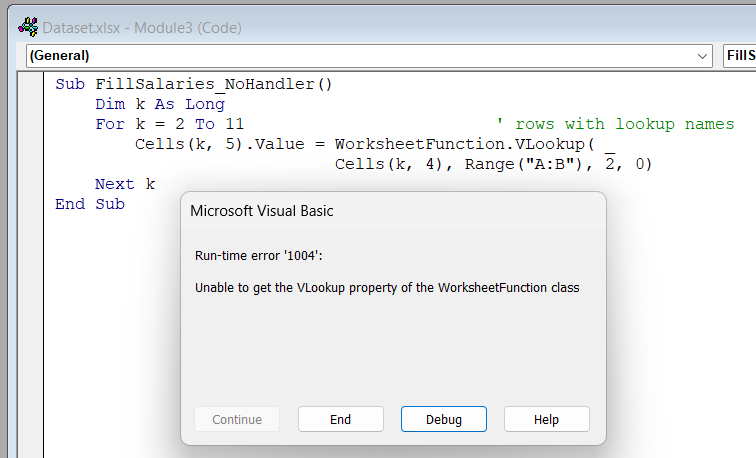 Handle Loop Errors with On Error Resume Next Inside a VLOOKUP Loop