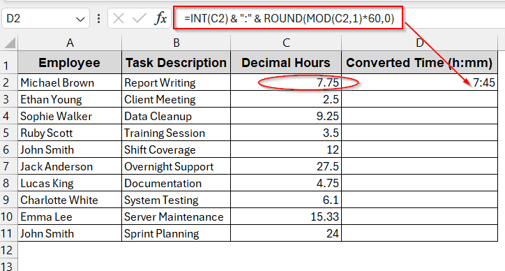 Converting Time With INT and MOD Functions