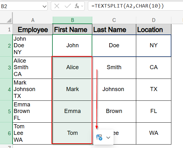Using TEXTSPLIT Function to Convert Text to Columns with Line Break (Excel 365 / 2021)