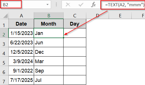 Extract Month and Day as Text Using the TEXT Function