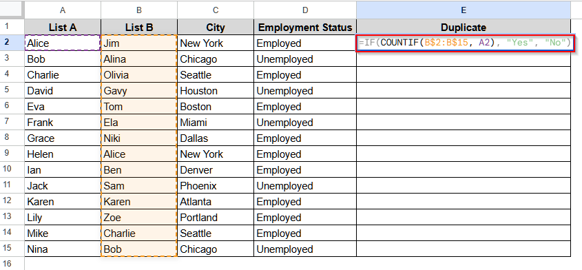 Show Duplicates in Google Sheets with the COUNTIF Function