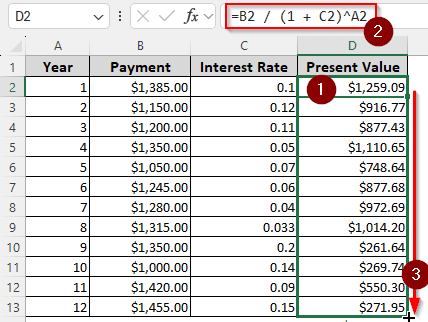 Finding the Present Value with Different Payments Manually
