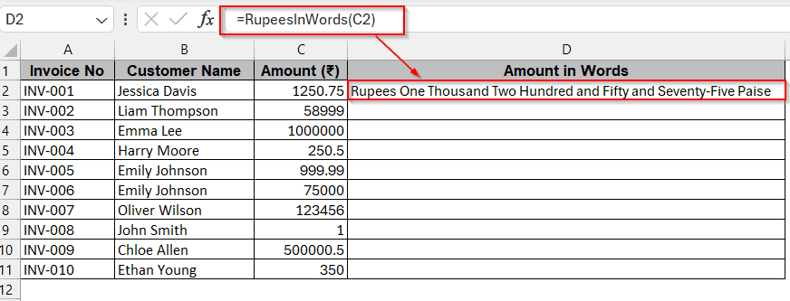Converting Number to Words in Rupees with VBA Macro