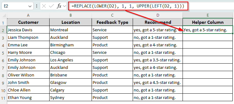 Using the REPLACE, UPPER, and LEFT Functions