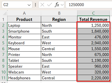 Apply Custom Formatting to Add Commas