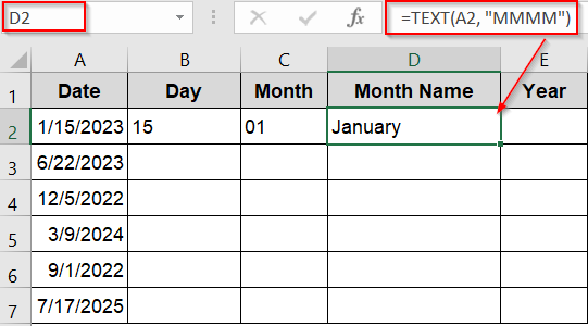 Format Date Parts as Text Using the TEXT Function