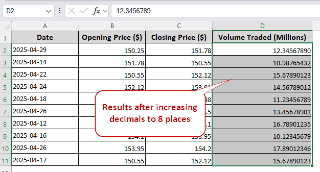 Using the Increase Decimal Feature to Adjust Decimals