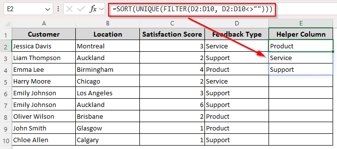 Using the SORT Function and Data Validation