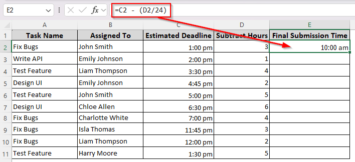 Subtracting Hours Based on Cell Reference