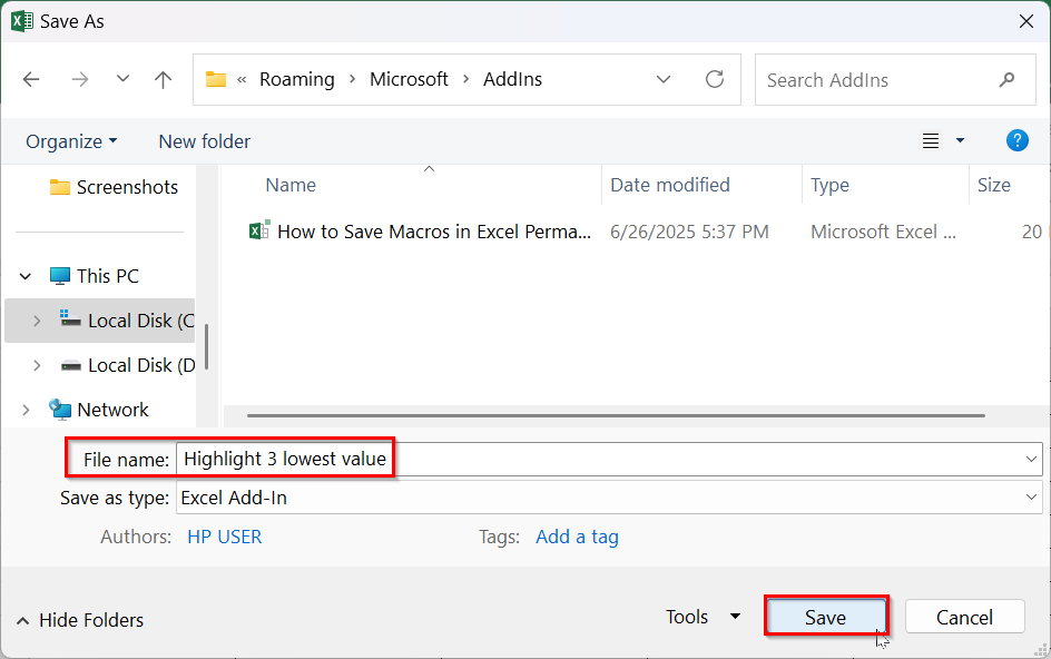 Save Macros Permanently As Excel Add-In (.xlam)