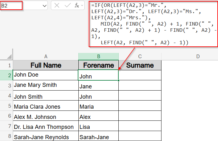 Use MID and FIND to Handle Names with Titles and Middle Names