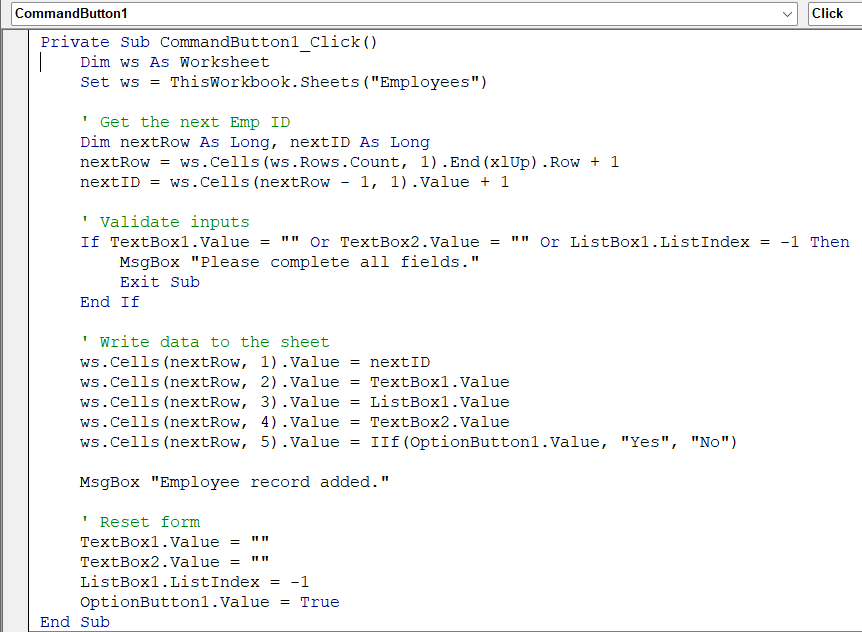Build an Interactive UserForm for Multiple Inputs in a Row