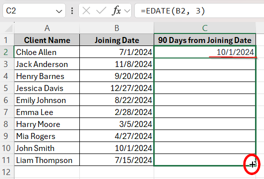 Use the EDATE Function to Add 3 Months from The Date