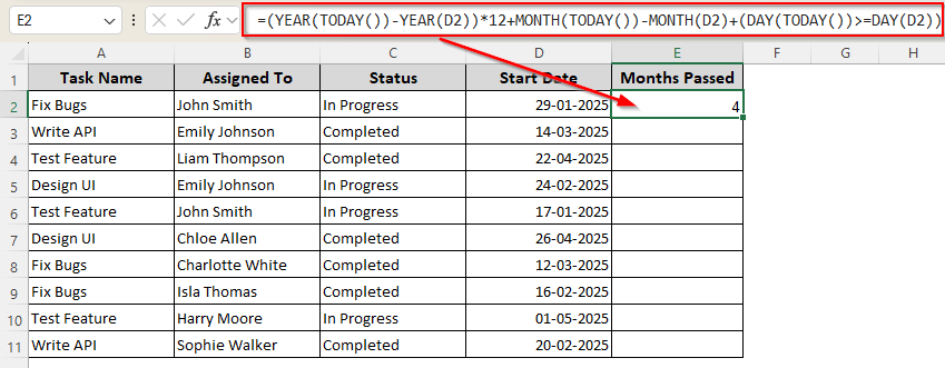 Rounding Up Month Differences with MONTH and YEAR Functions