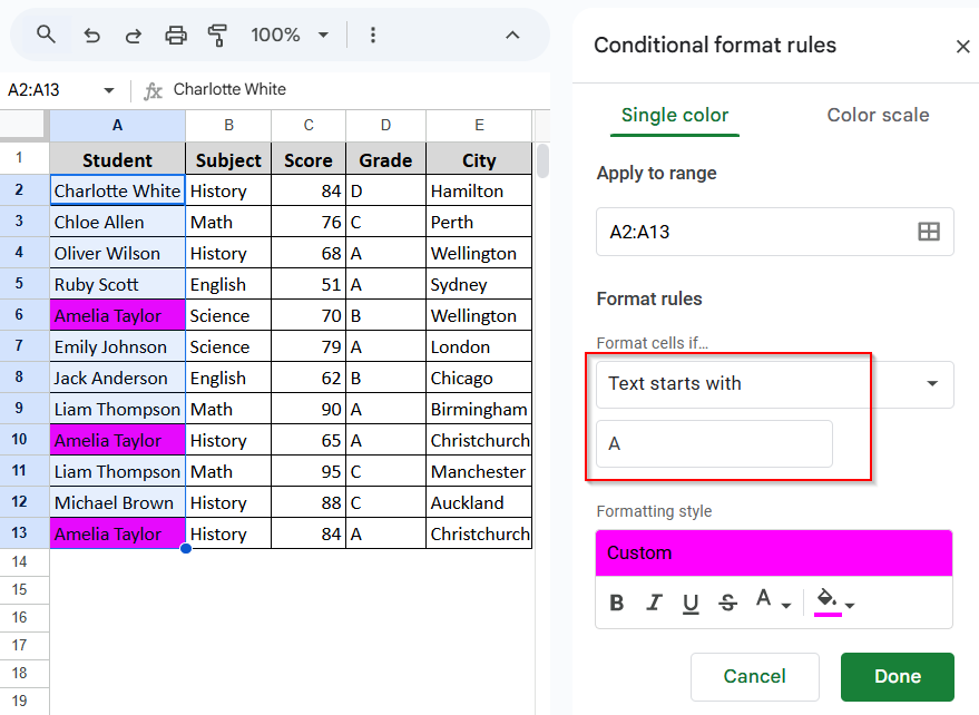 Using The Text Starts With Formula