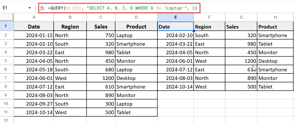 Using NOT or Excluding Specific Data