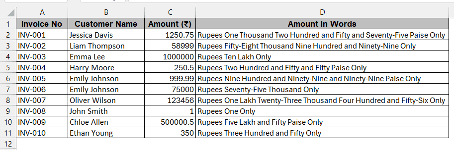 Converting Number to Words in Rupees with VBA Macro