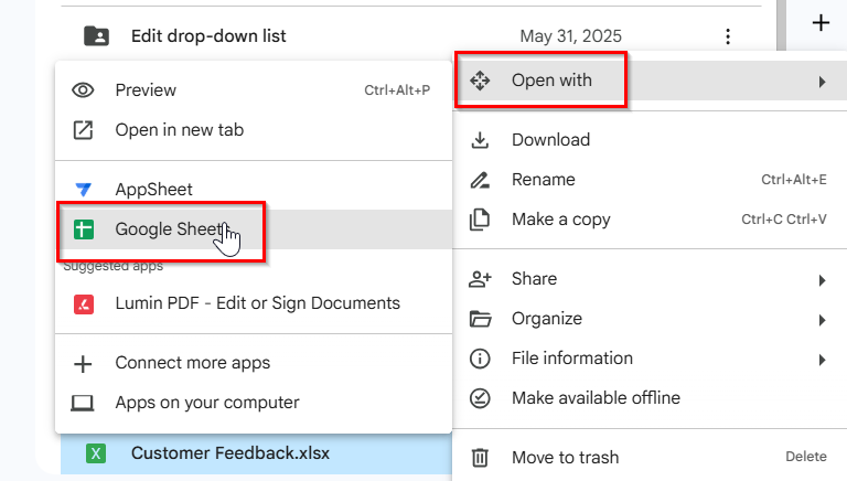 Directly Opening an Excel File into Google Sheets