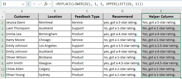 Using the REPLACE, UPPER, and LEFT Functions