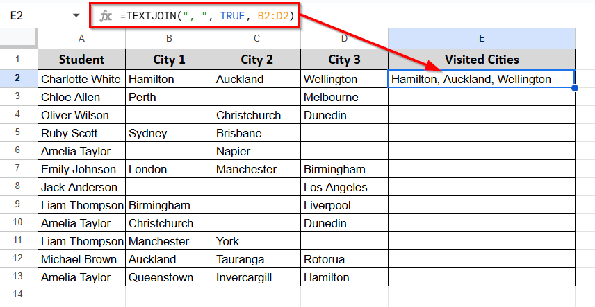 Insert the TEXTJOIN Function to Merge Cells