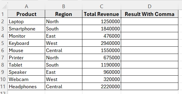 Use the TEXT Function to Convert Numbers with Commas