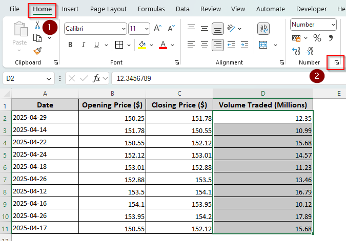Format Cells and Specify Decimal Places