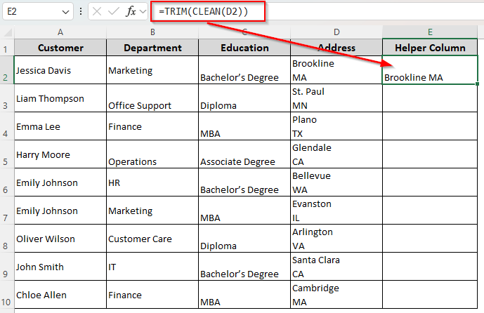 Creating a Formula with the TRIM and CLEAN Functions