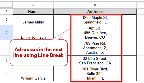 line break in google sheets overview image