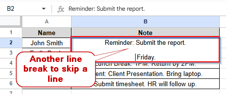 second line break to skip a line