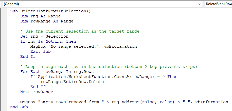 Delete Empty Rows in a User‑Selected Range with VBA